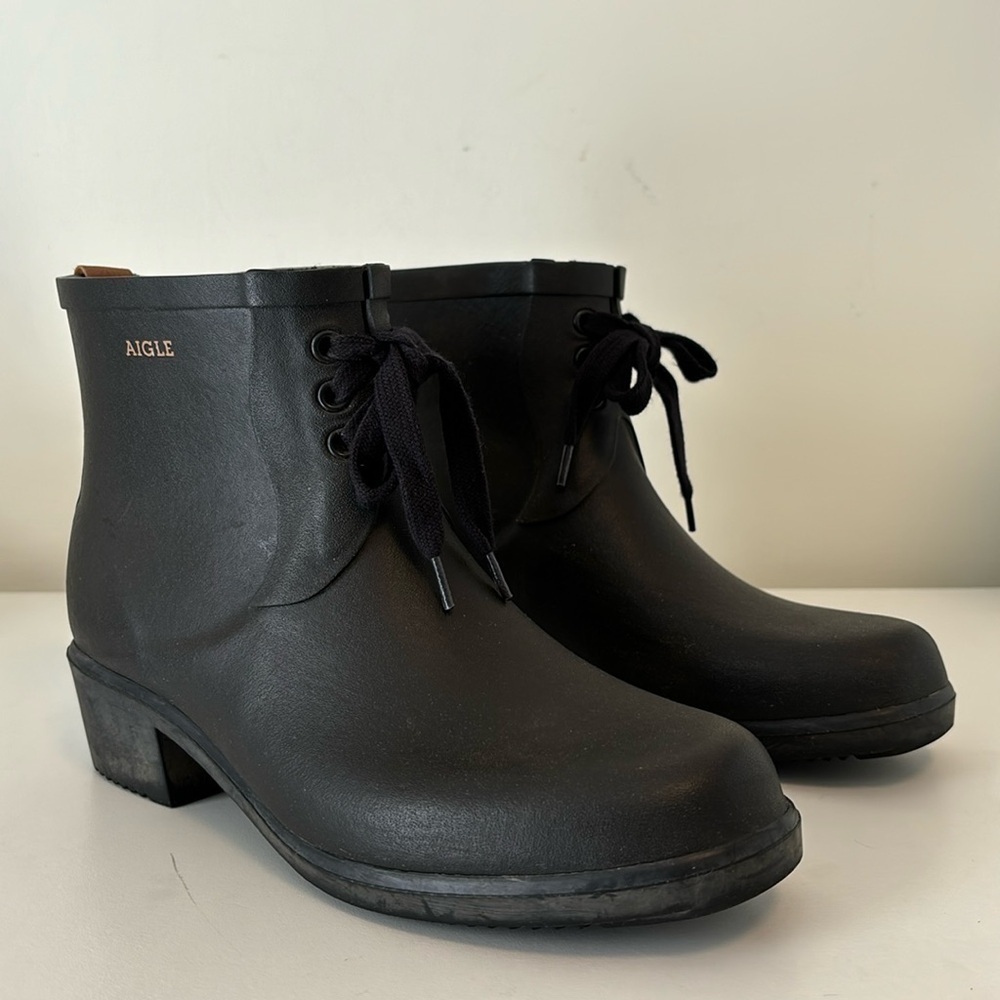 Aigle Miss Juliette Bottillon lace up rain boots in black size 40 - Picture 8 of 11